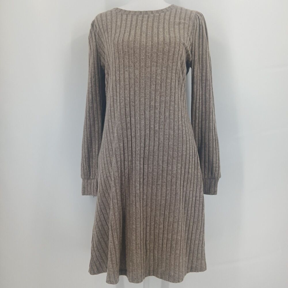 Velvethall Taupe Beige Ribbed Knit Long Sleeve Sweater dress Womens Size Medium